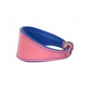  Ace Traditional Leather Dog Collar lined with super SOFT leather ::PINK with BLUE LINING::